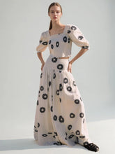 Bubble Sleeve Pleated Printing Two Piece Set